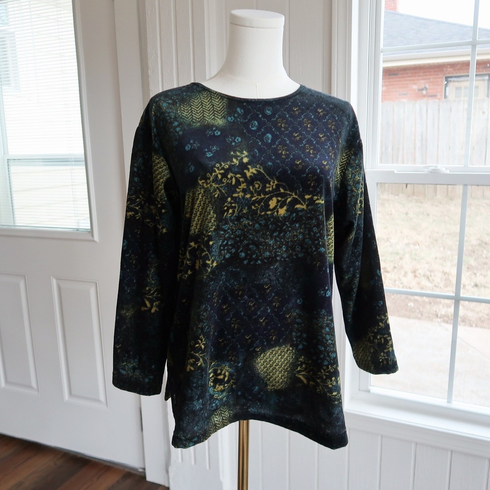 Vintage Womens Velvet Patchwork Long Sleeve Top Size PL Whimsigoth‎ Fairy Grunge